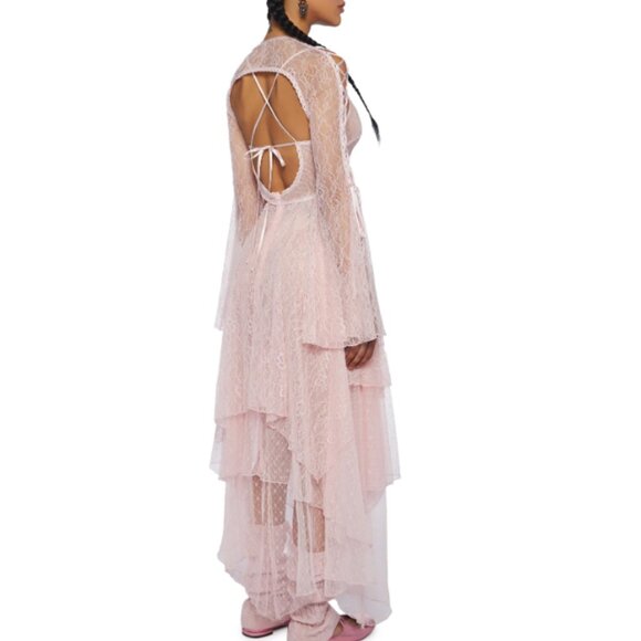 Current Mood Fairydust Chronicles Light Pink Asymmetrical Lace Dress Size L NWT - Picture 4 of 12